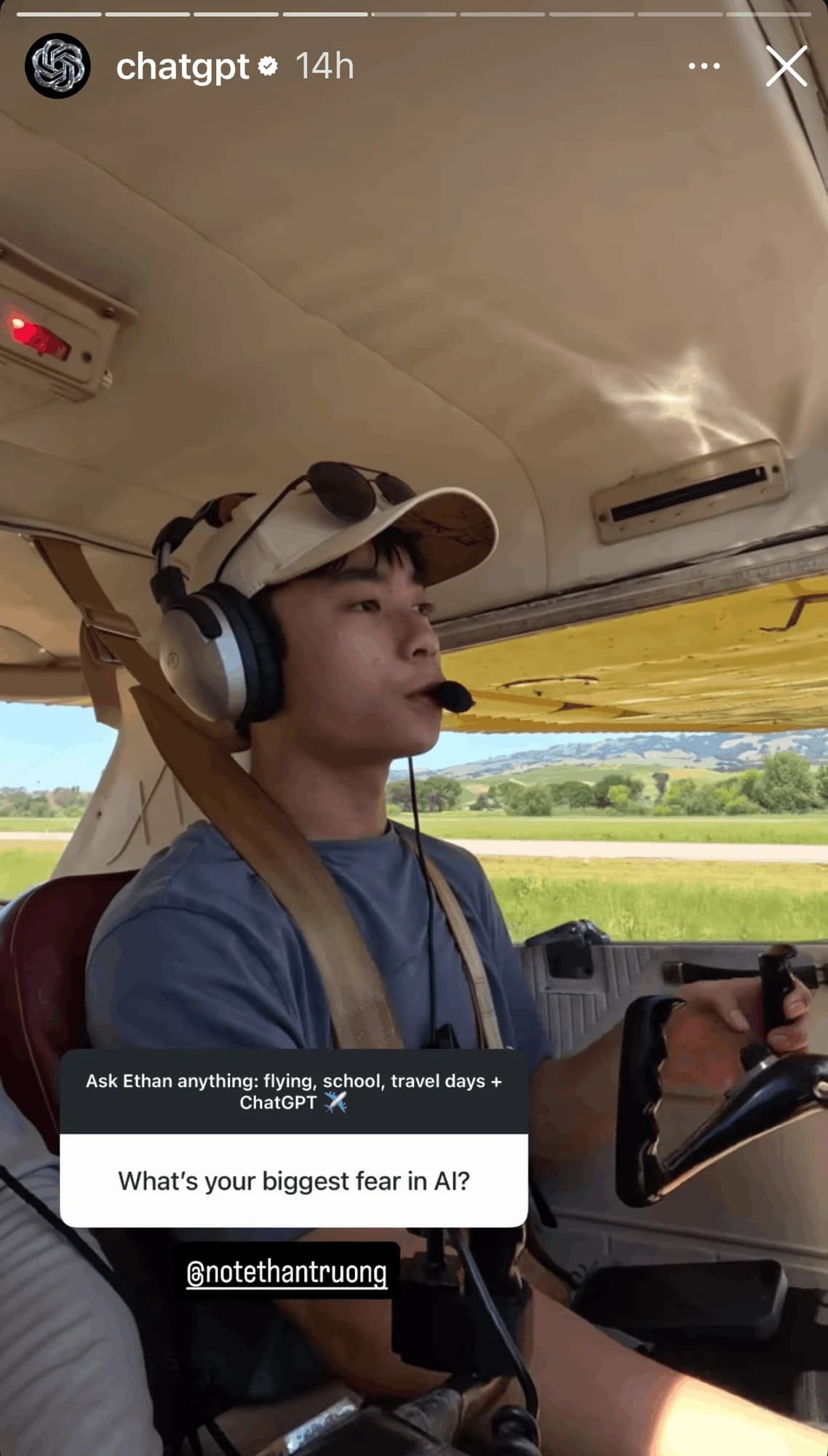 ChatGPT Instagram story feature about Ethan's aviation and AI content