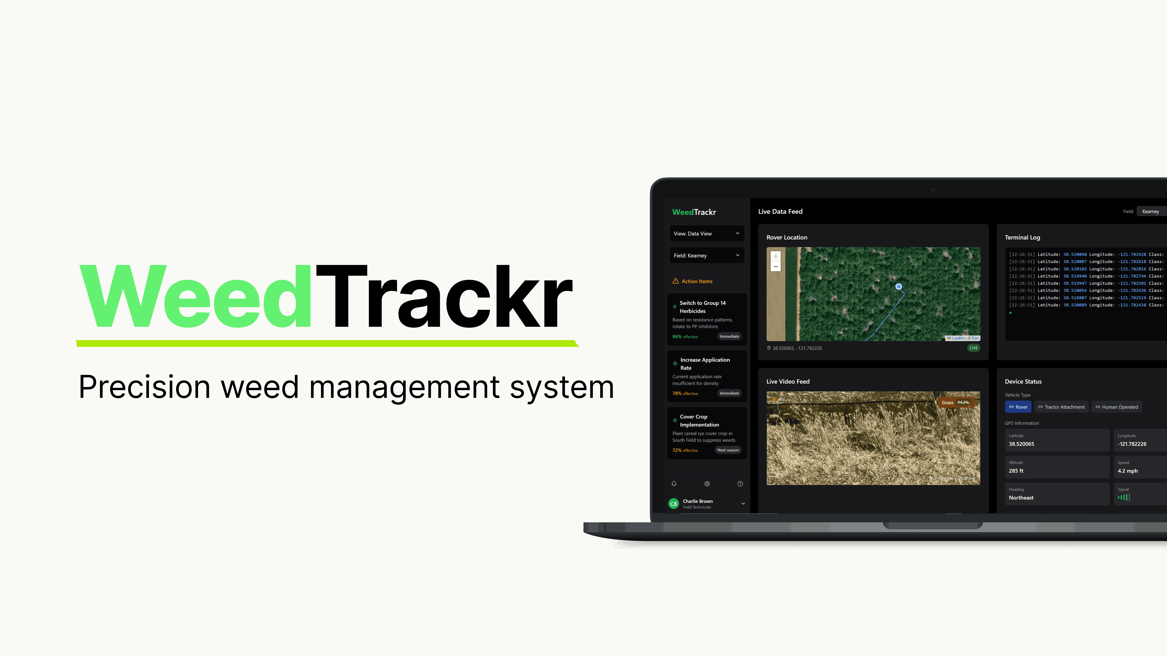 WeedTrackr precision agriculture dashboard mockup