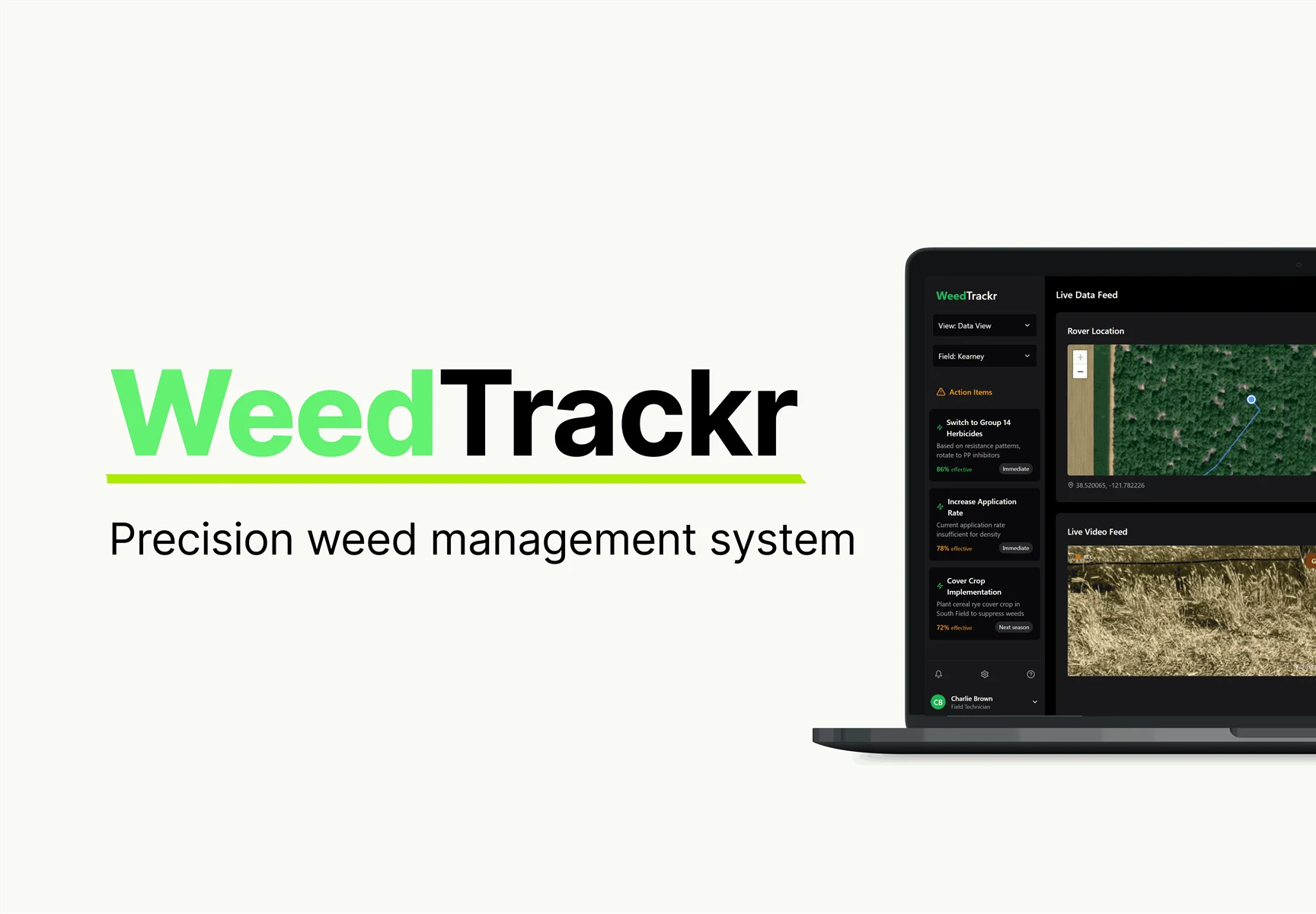 WeedTrackr precision agriculture dashboard mockup